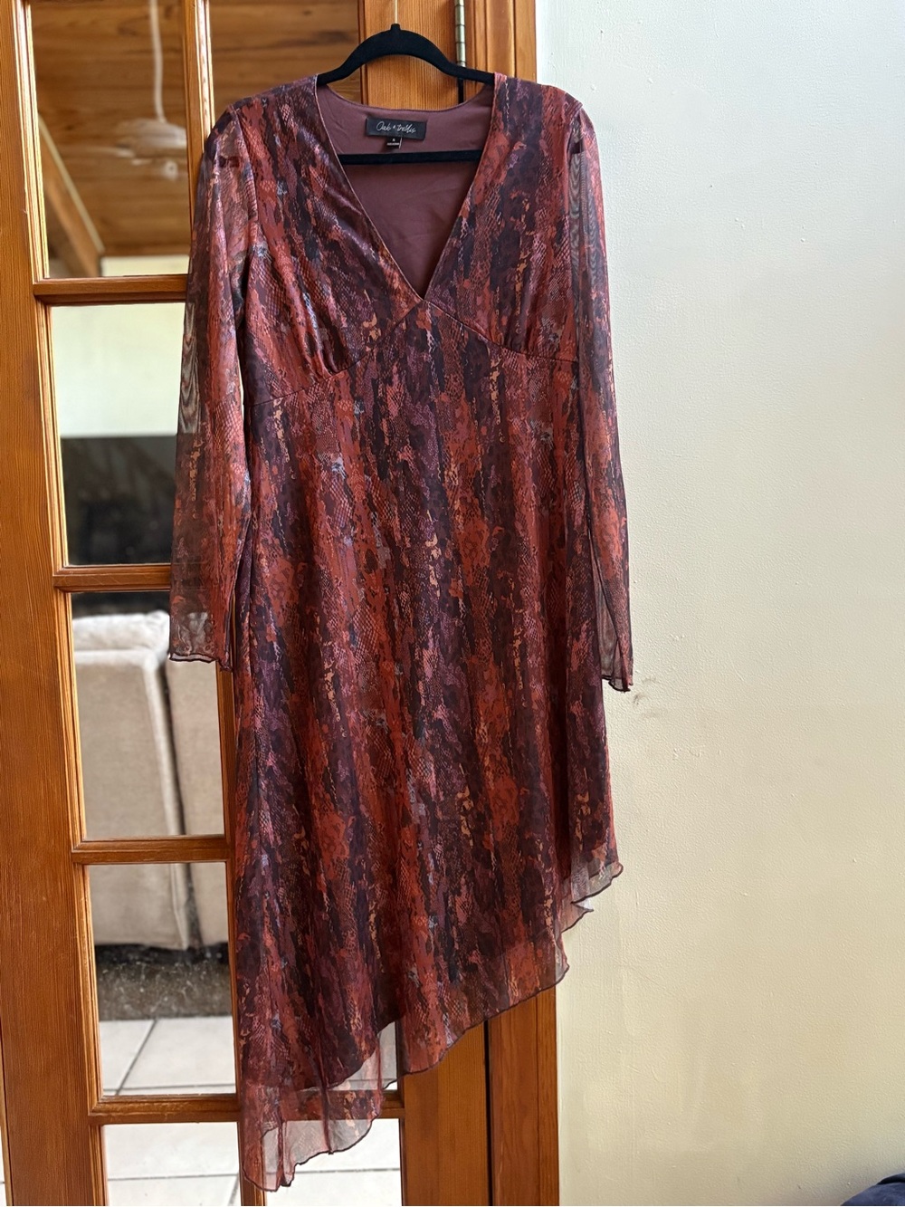Oak & Trellis Snake Print Asymmetrical Midi Dress | Women’s XL | Sheer Overlay